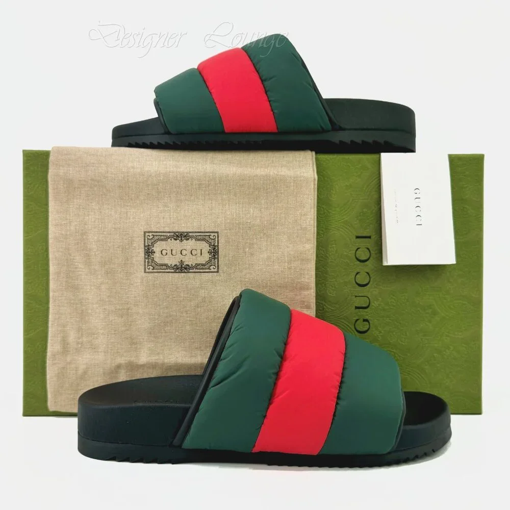 NEW GUCCI Women's Web Padded Nylon Slides Sandals EU 37 / US 7 Authentic